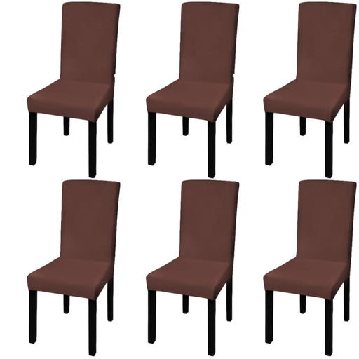 Straight Stretchable Chair Cover 6 Pcs Brown Otoaxt