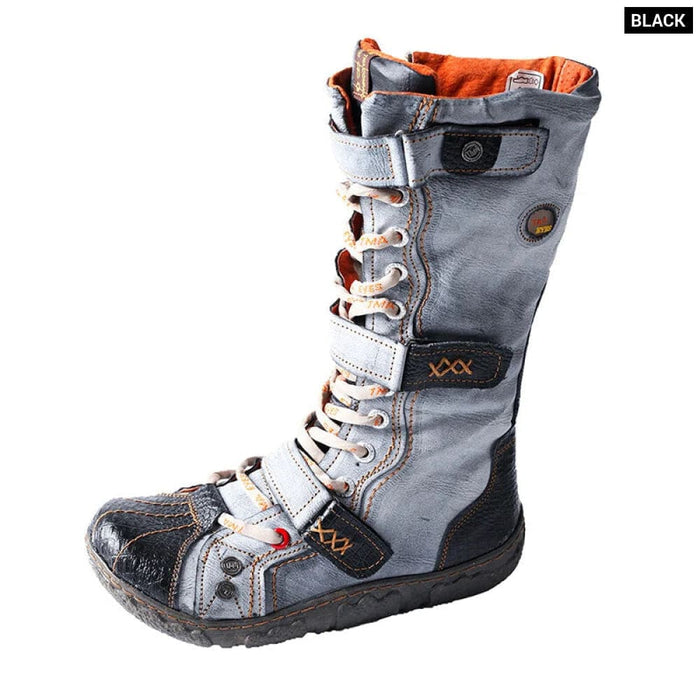 Strape-accent Washed Pu Leather Flat Winter Warmth Womens