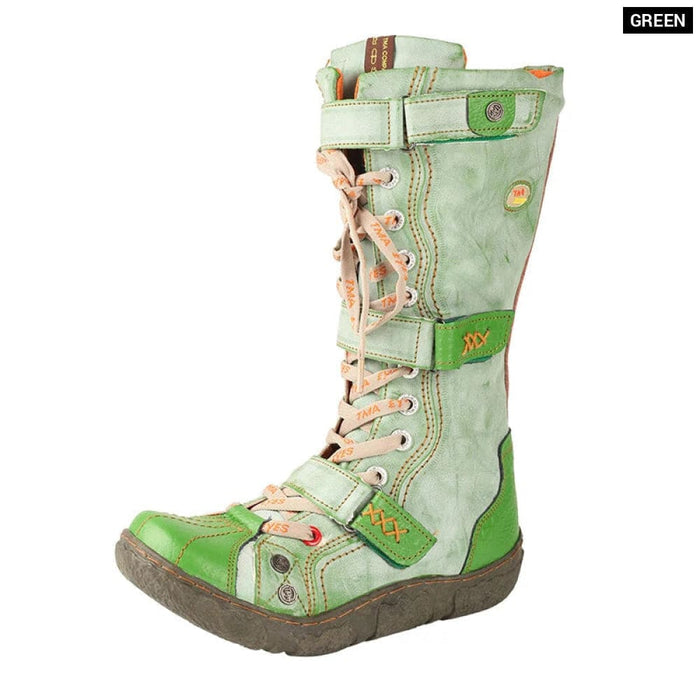 Strape-accent Washed Pu Leather Flat Winter Warmth Womens