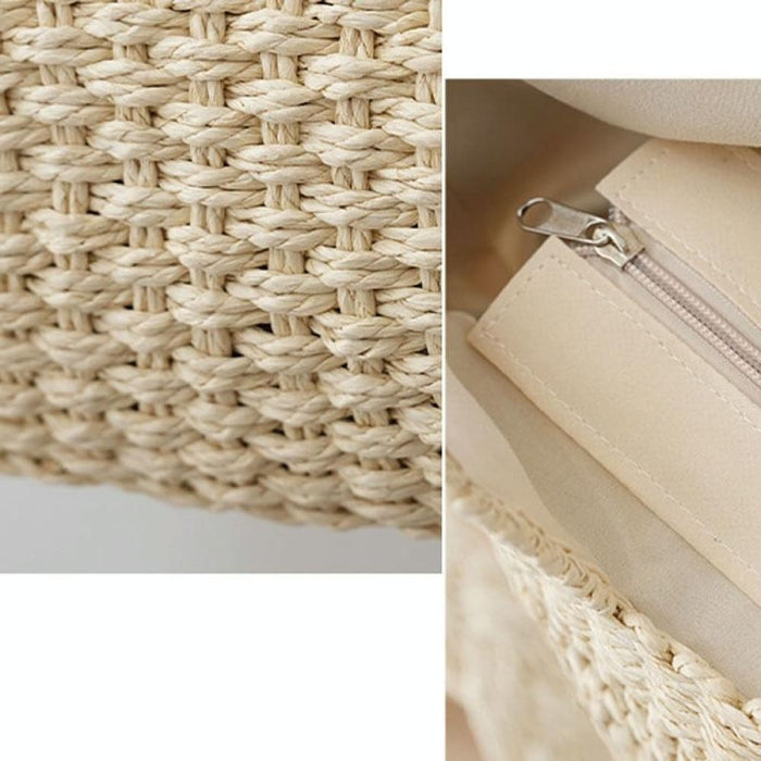 Straw Shoulder Hollow Wave Large Capacity Tote Bag
