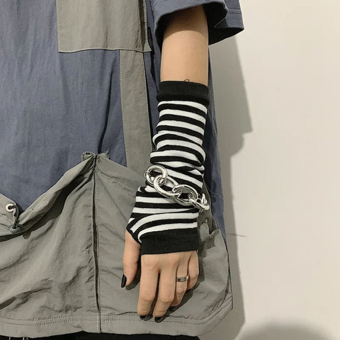 Striped Fingerless Gloves For Warm Arms