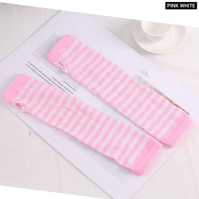 Striped Fingerless Gloves For Warm Arms