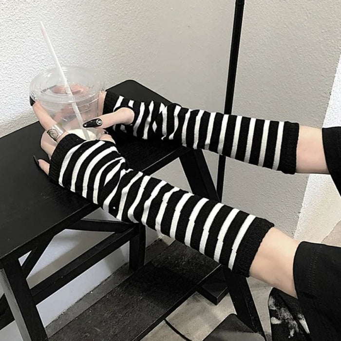 Striped Fingerless Gloves For Warm Arms