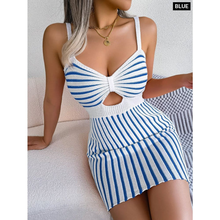 Striped Knit Spaghetti Strap Dress for Women