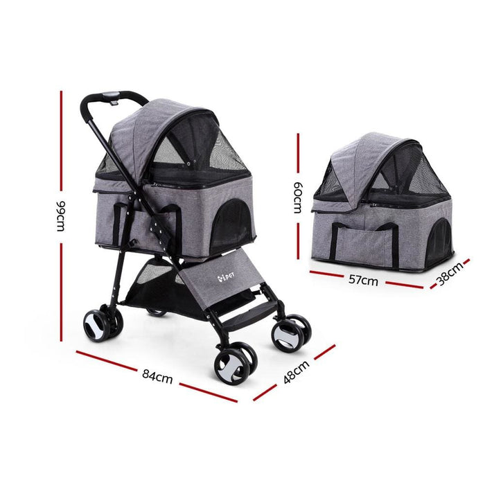 I.pet Pet Stroller Dog Carrier Foldable Pram 3 In 1 Middle