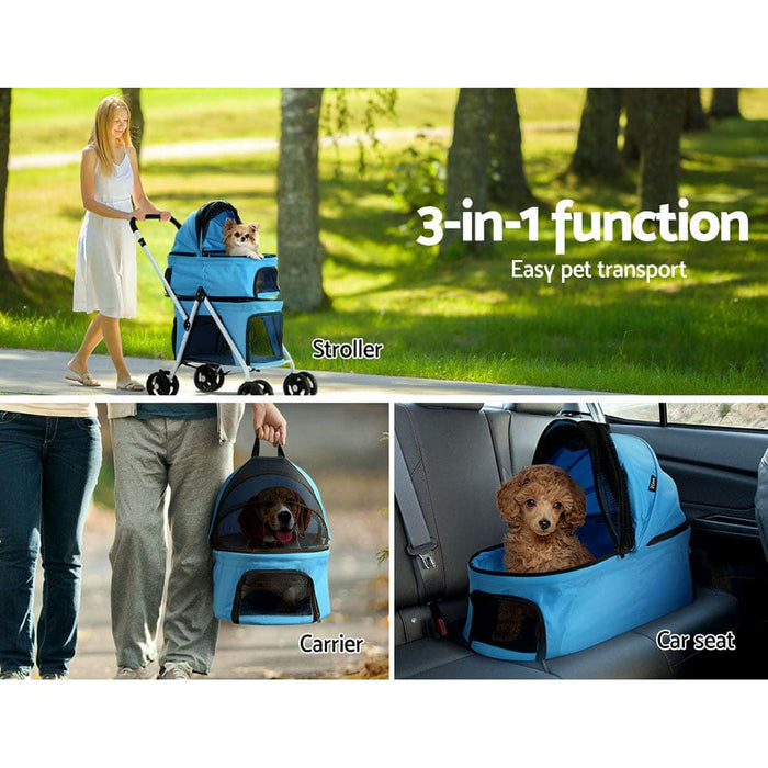 Pet Stroller Dog Pram Large Cat Carrier Travel Foldable 4