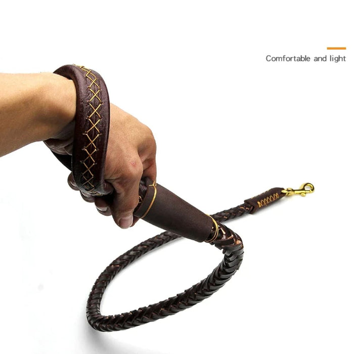 Strong Leather Dog Leash Durable Cowhide Braided Pet Lead