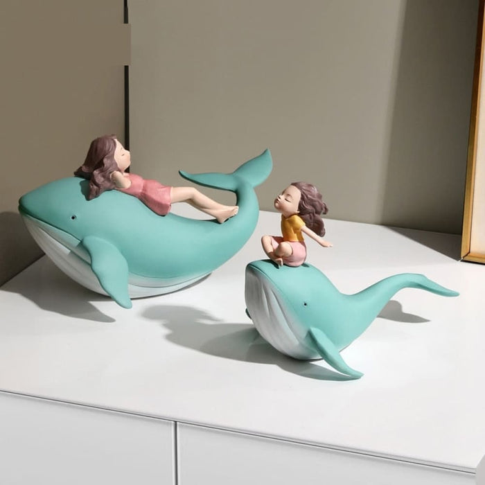 Style Whale Girl Statue Resin Figurines for Interior Home