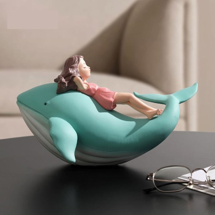 Style Whale Girl Statue Resin Figurines for Interior Home
