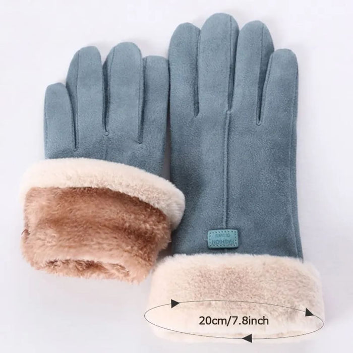 Stylish Furry Winter Gloves for Women Full Finger Mittens