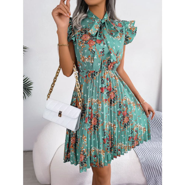 Summer Floral Print Bow Dress for Women