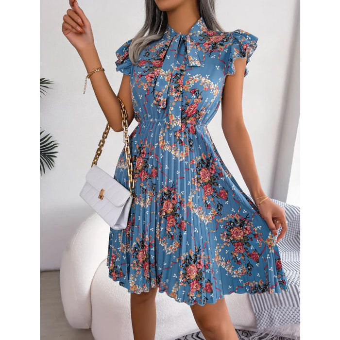 Summer Floral Print Bow Dress for Women