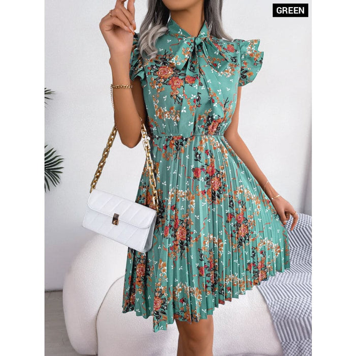 Summer Floral Print Bow Dress for Women