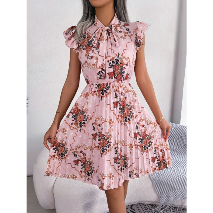 Summer Floral Print Bow Dress for Women