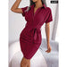 Summer Short Sleeve Pleated Pencil Dress for Women