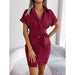 Summer Short Sleeve Pleated Pencil Dress for Women