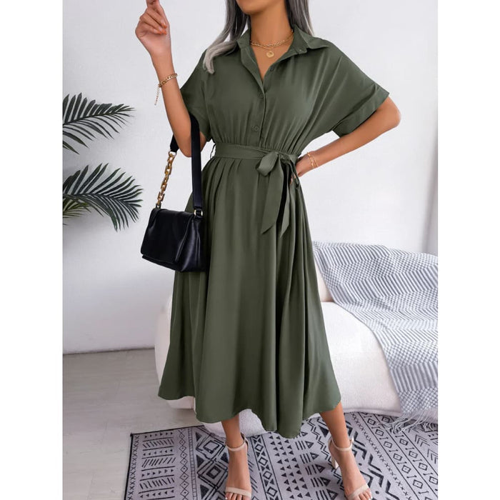 Summer Short Sleeve Shirt Dress for Women