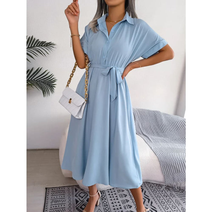 Summer Short Sleeve Shirt Dress for Women