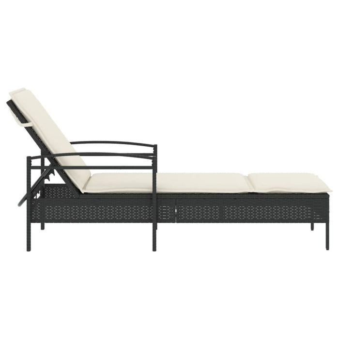 Sun Lounger With Cushion Black 63x200x81 Cm Poly Rattan