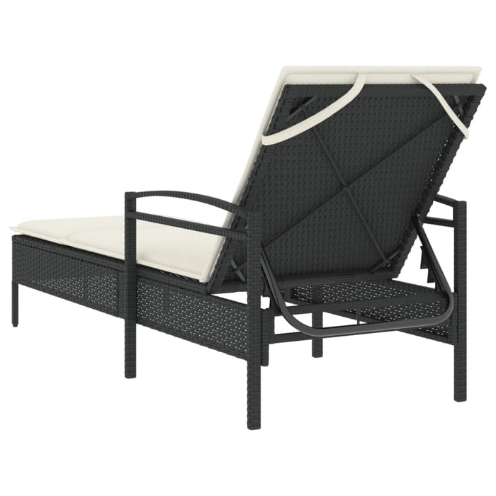 Sun Lounger With Cushion Black 63x200x81 Cm Poly Rattan