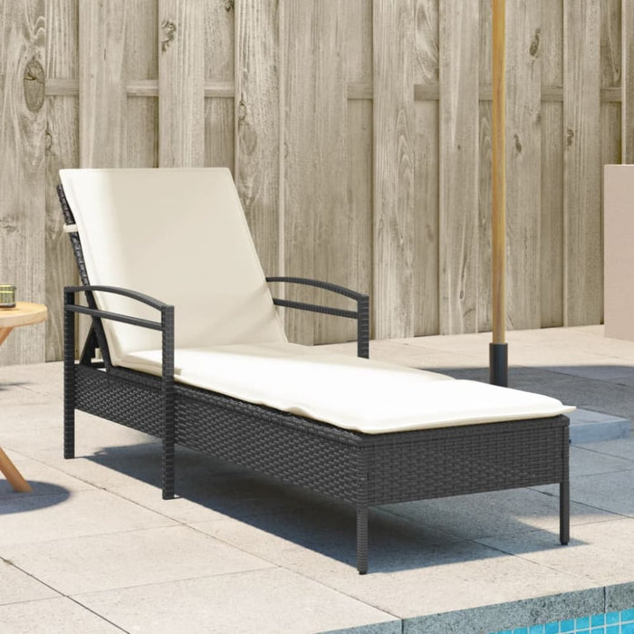 Sun Lounger With Cushion Black 63x200x81 Cm Poly Rattan