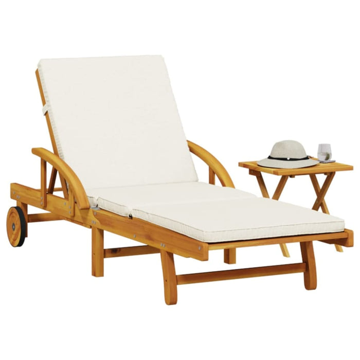Sun Lounger With Cushion And Table Solid Wood Acacia Txbltlx