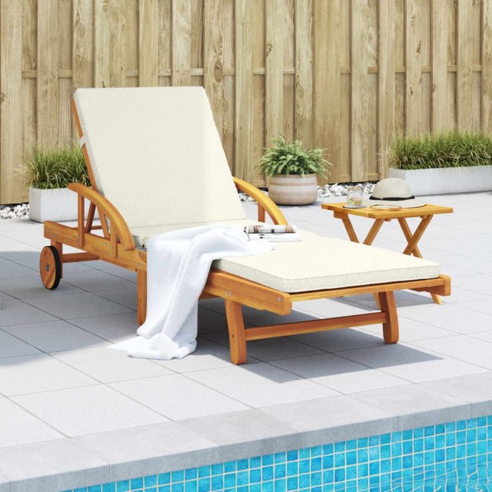 Sun Lounger With Cushion And Table Solid Wood Acacia Txbltlx