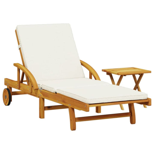 Sun Lounger With Cushion And Table Solid Wood Acacia Txbltlx