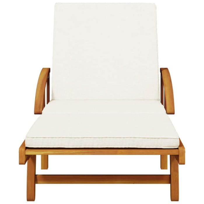 Sun Lounger With Cushion And Table Solid Wood Acacia Txbltlx
