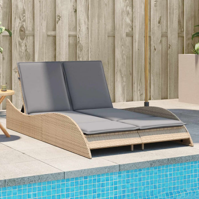 Sun Lounger With Cushions Beige 114x205x73 Cm Poly Rattan