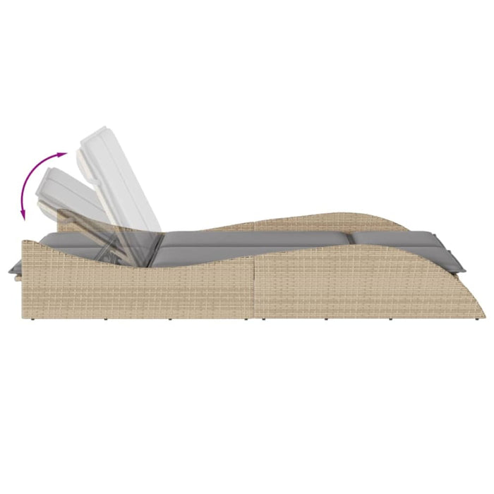 Sun Lounger With Cushions Beige 114x205x73 Cm Poly Rattan