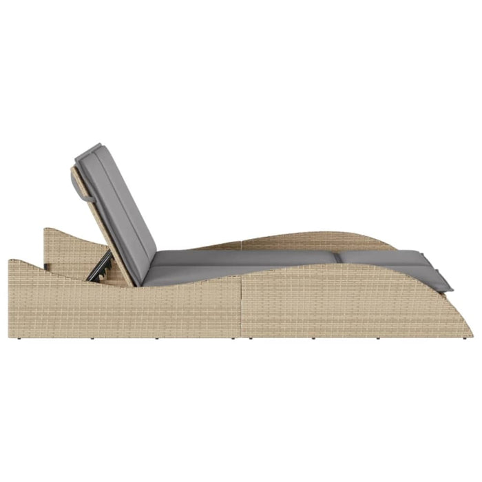 Sun Lounger With Cushions Beige 114x205x73 Cm Poly Rattan