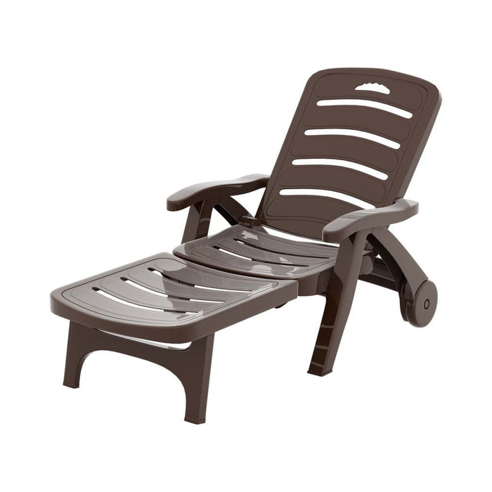 Sun Lounger Folding Lounge Chair Wheels Patio Outdoor