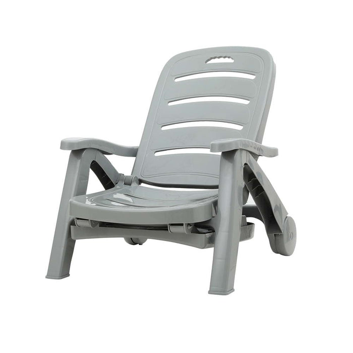 Sun Lounger Folding Lounge Chair Wheels Patio Outdoor