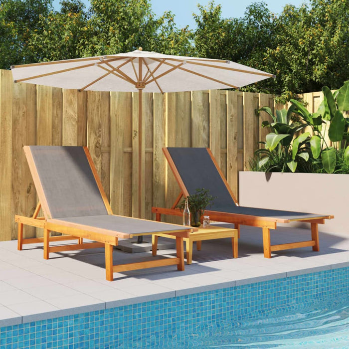 Sun Loungers 2 Pcs Black Solid Wood Acacia and Textilene