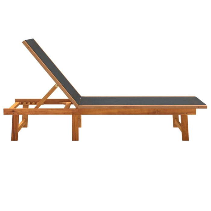 Sun Loungers 2 Pcs Black Solid Wood Acacia and Textilene