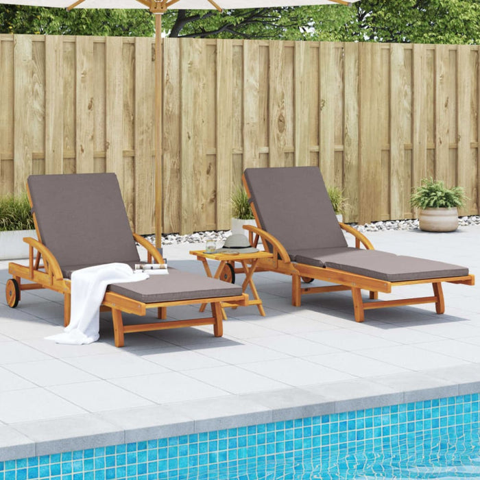Sun Loungers 2 Pcs with Cushions 200x68x83 Cm Solid Wood