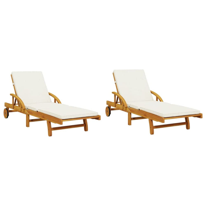 Sun Loungers 2 Pcs with Cushions 200x68x83 Cm Solid Wood