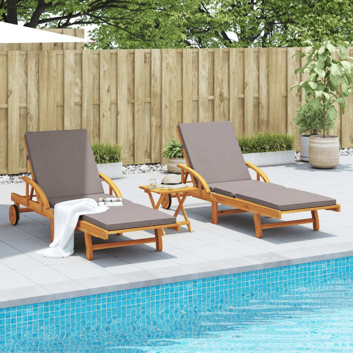 Sun Loungers 2 Pcs With Table Solid Wood Acacia Txbltln