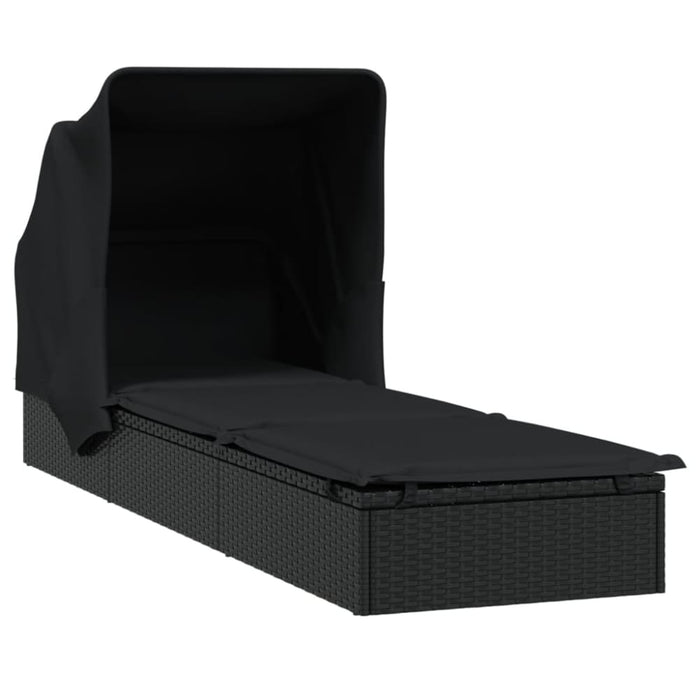 Sunbed with Foldable Roof Black 213x63x97 Cm Poly Rattan
