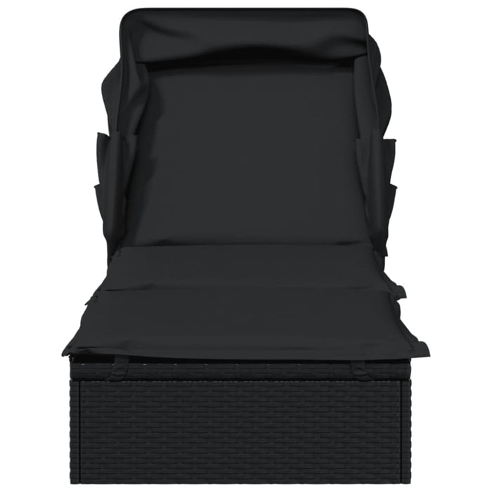 Sunbed with Foldable Roof Black 213x63x97 Cm Poly Rattan