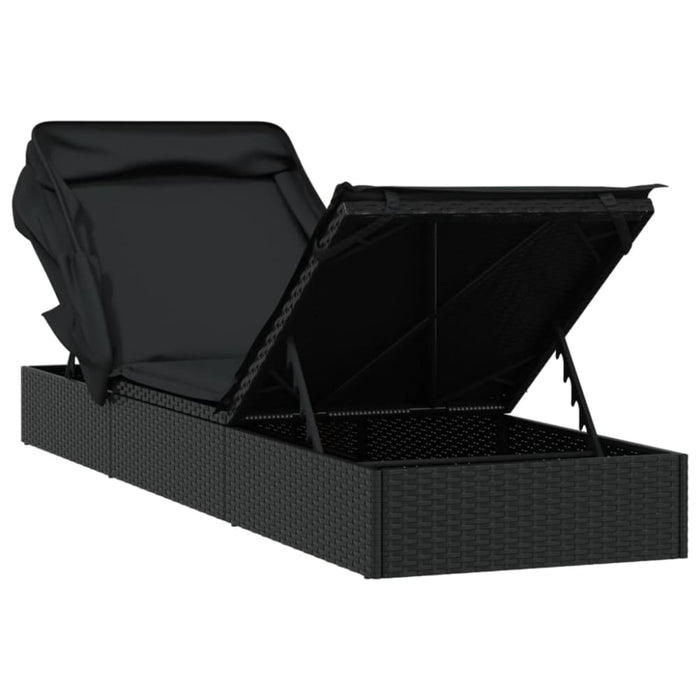 Sunbed with Foldable Roof Black 213x63x97 Cm Poly Rattan