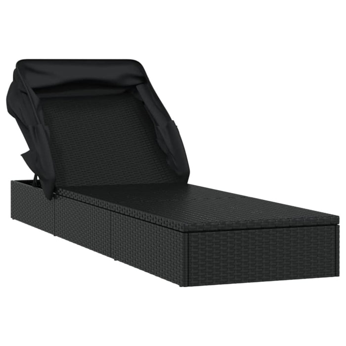 Sunbed with Foldable Roof Black 213x63x97 Cm Poly Rattan