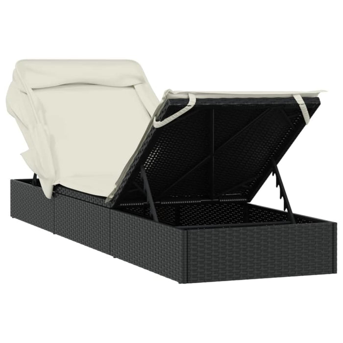 Sunbed with Foldable Roof Black 213x63x97 Cm Poly Rattan