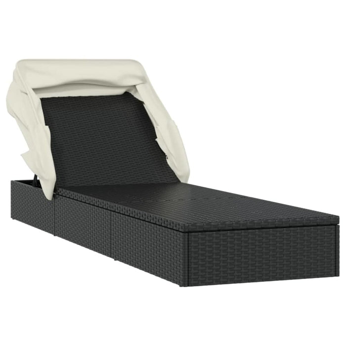 Sunbed with Foldable Roof Black 213x63x97 Cm Poly Rattan