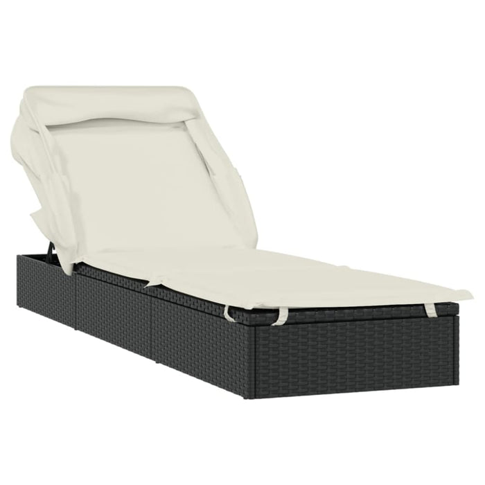 Sunbed with Foldable Roof Black 213x63x97 Cm Poly Rattan