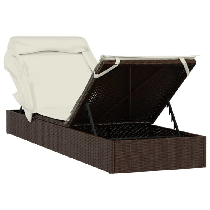 Sunbed with Foldable Roof Brown 213x63x97 Cm Poly Rattan