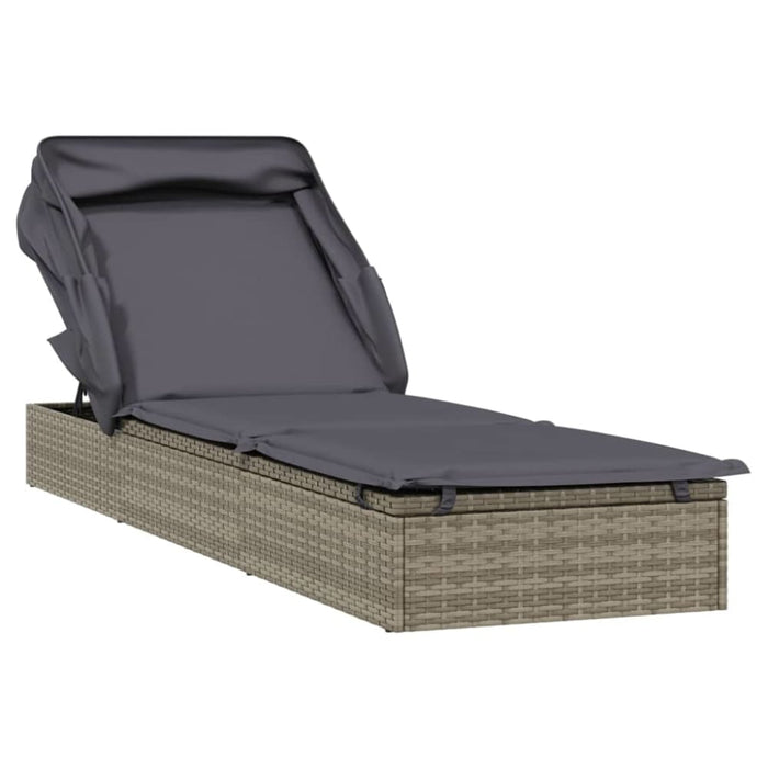 Sunbed with Foldable Roof Grey 213x63x97 Cm Poly Rattan