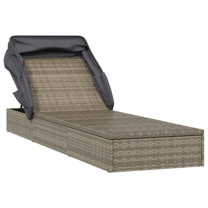 Sunbed with Foldable Roof Grey 213x63x97 Cm Poly Rattan