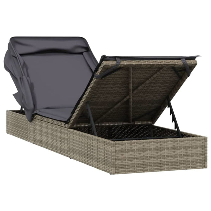 Sunbed with Foldable Roof Grey 213x63x97 Cm Poly Rattan
